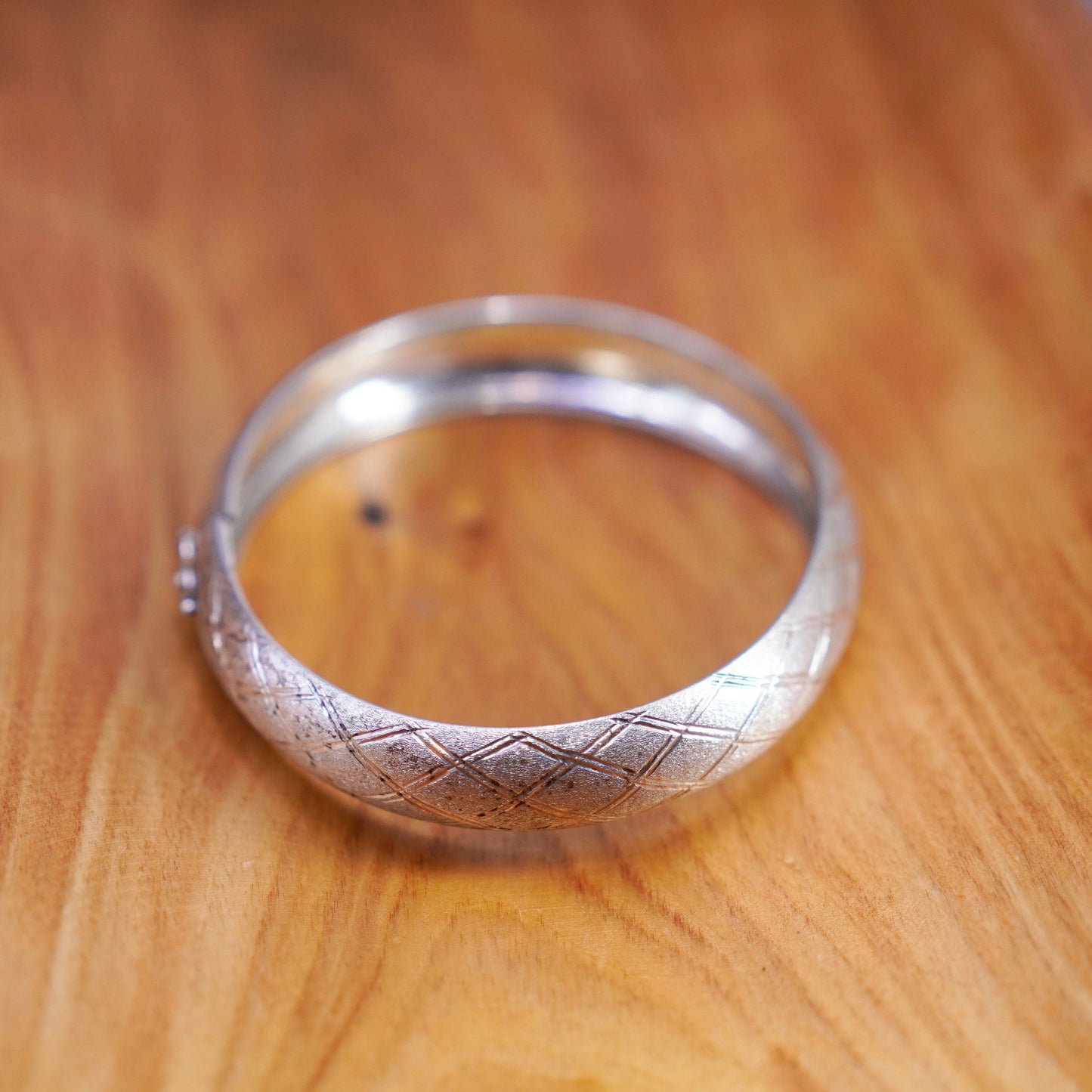 Size adjustable, Sterling silver handmade bracelet, textured 925 hinged bangle