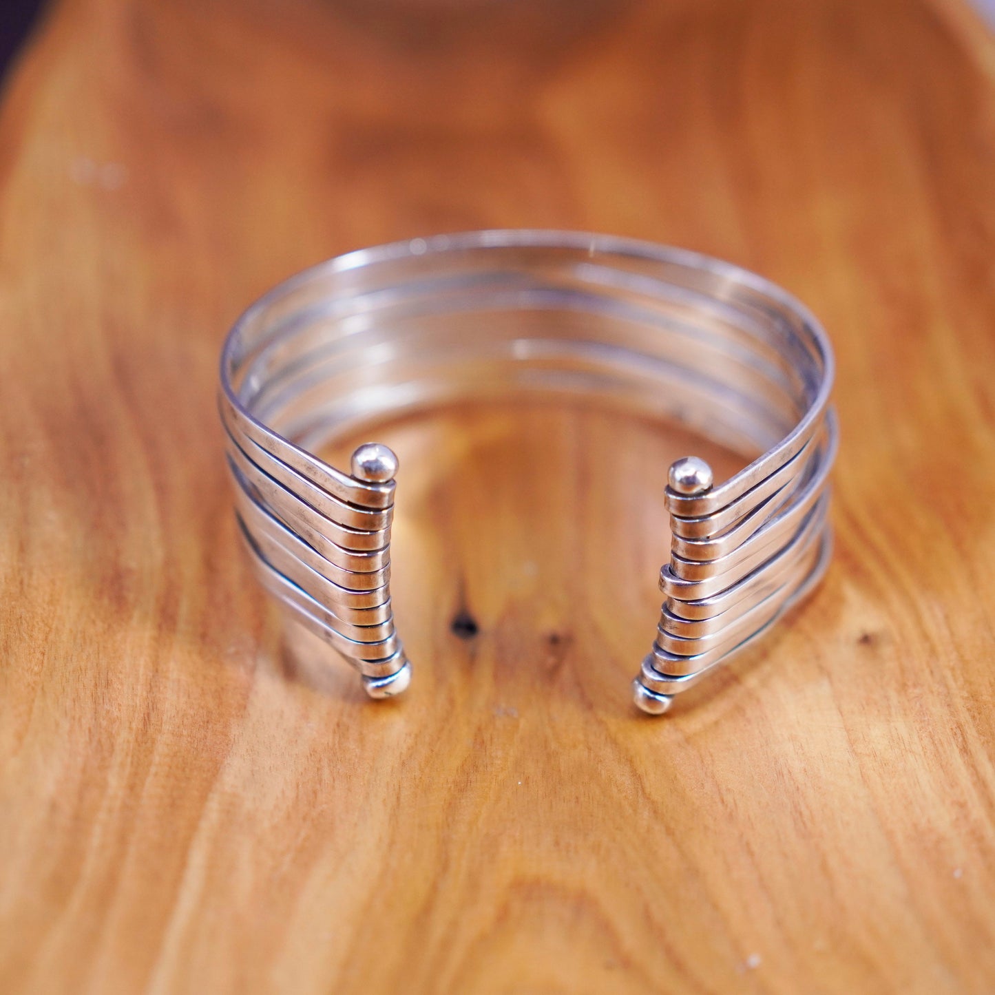7.5”, Vintage Sterling silver handmade bracelet, multi strands 925 cuff