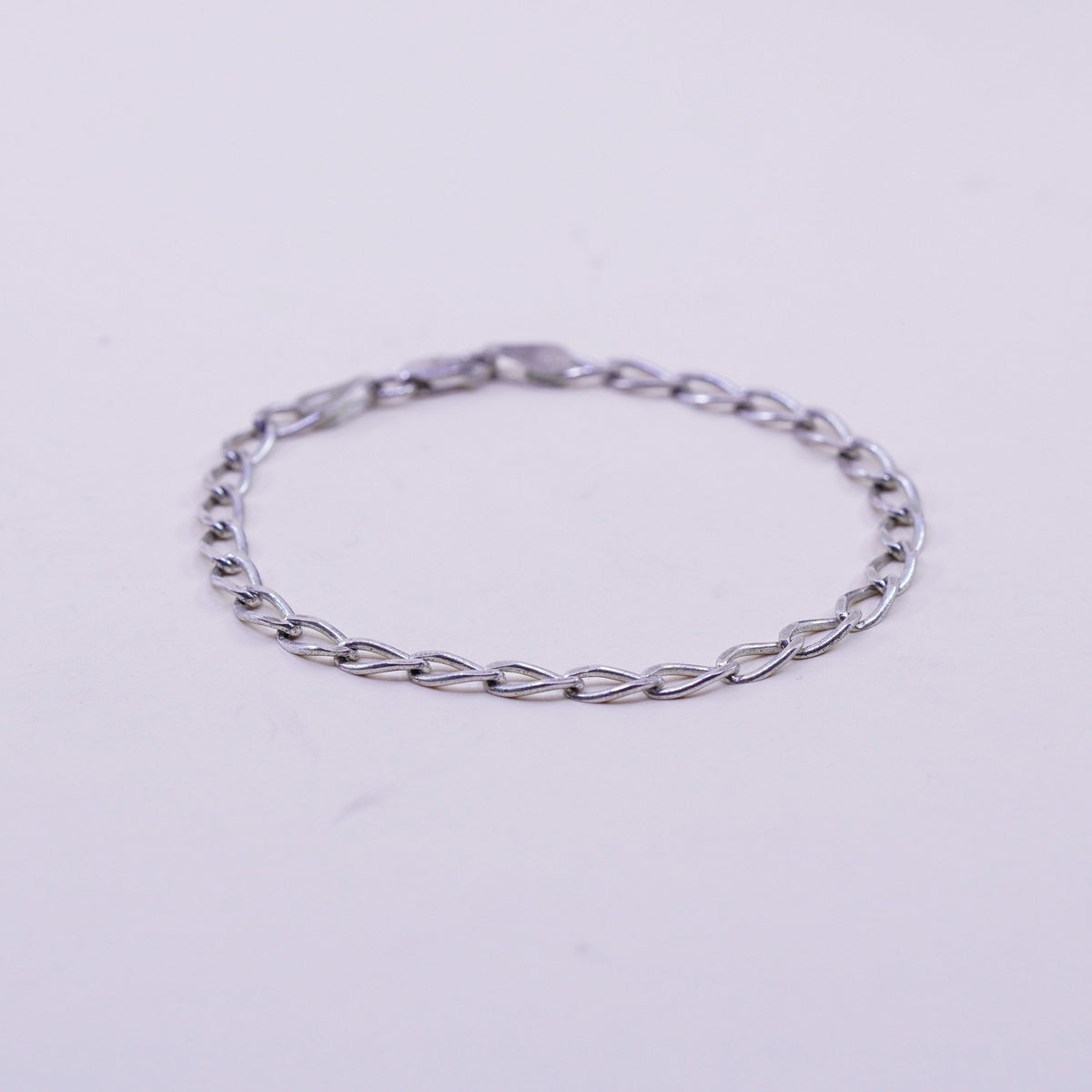 7”, 4mm, Vintage sterling 925 silver flatten curb bracelet
