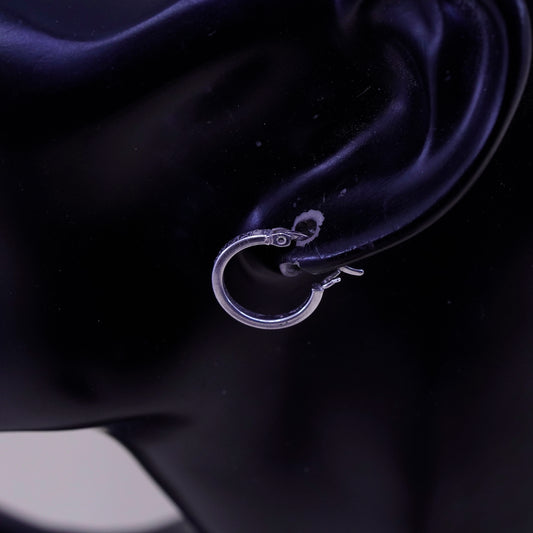 0.5”, Vintage sterling silver loop earrings, textured fine 925 silver hoops