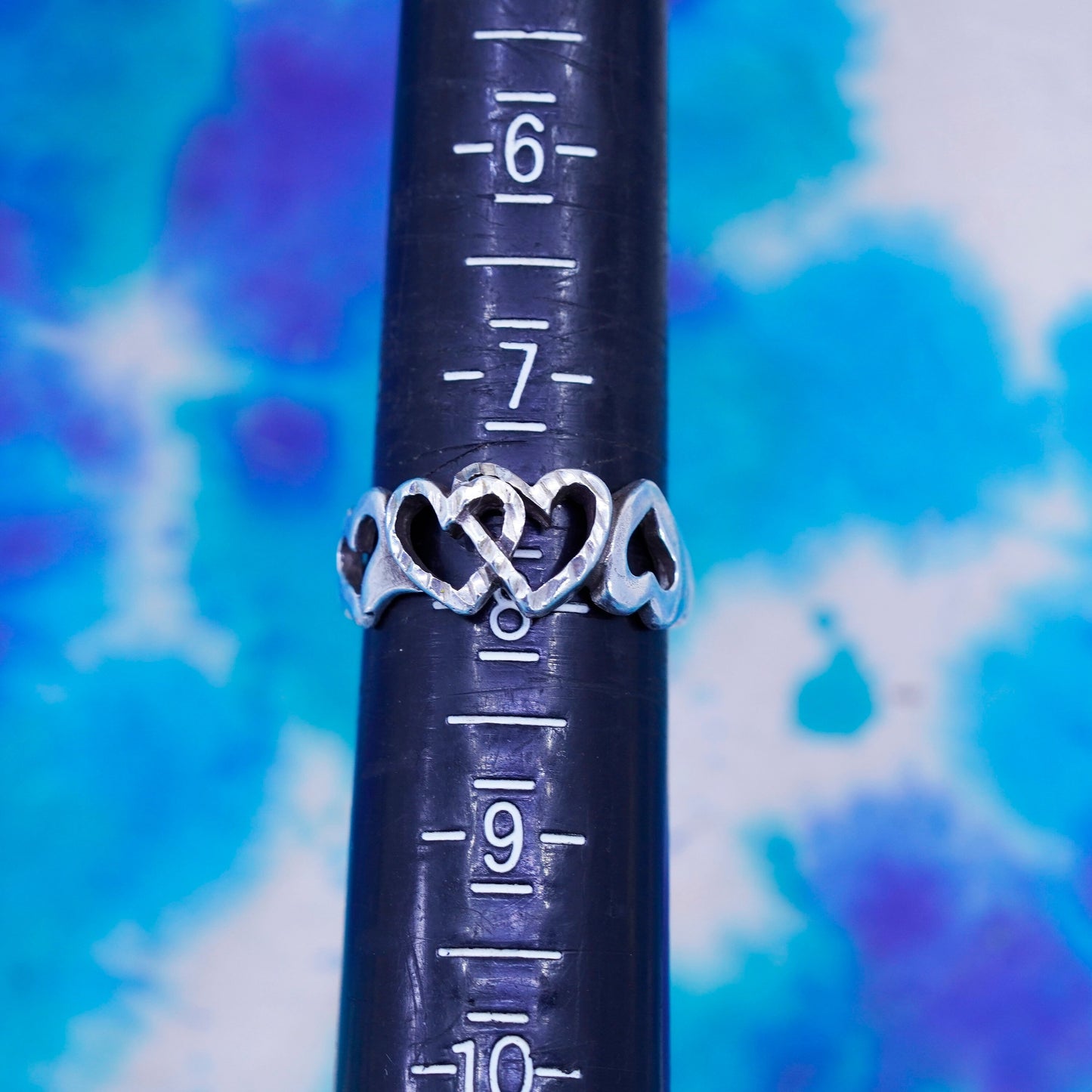 Size 7.5, vintage sterling silver handmade ring, 925 stackable heart band