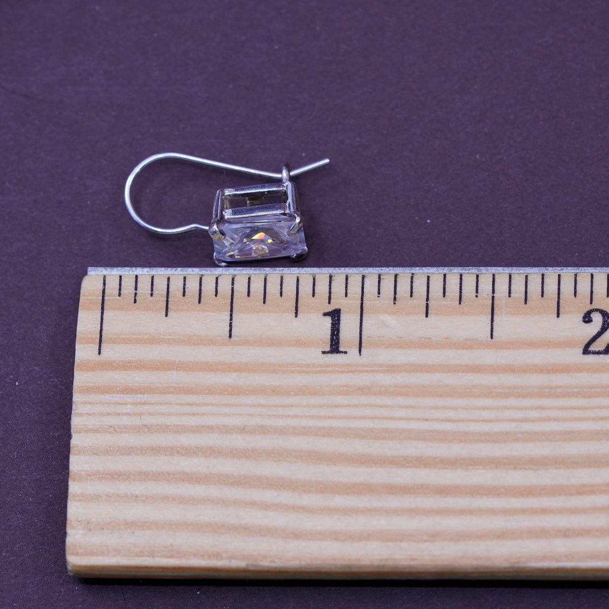 Vintage Sterling silver handmade earrings, 925 with rectangular cut CZ