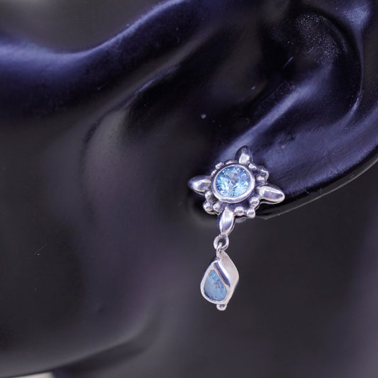 Vintage Sterling 925 silver handmade earrings with teardrop topaz