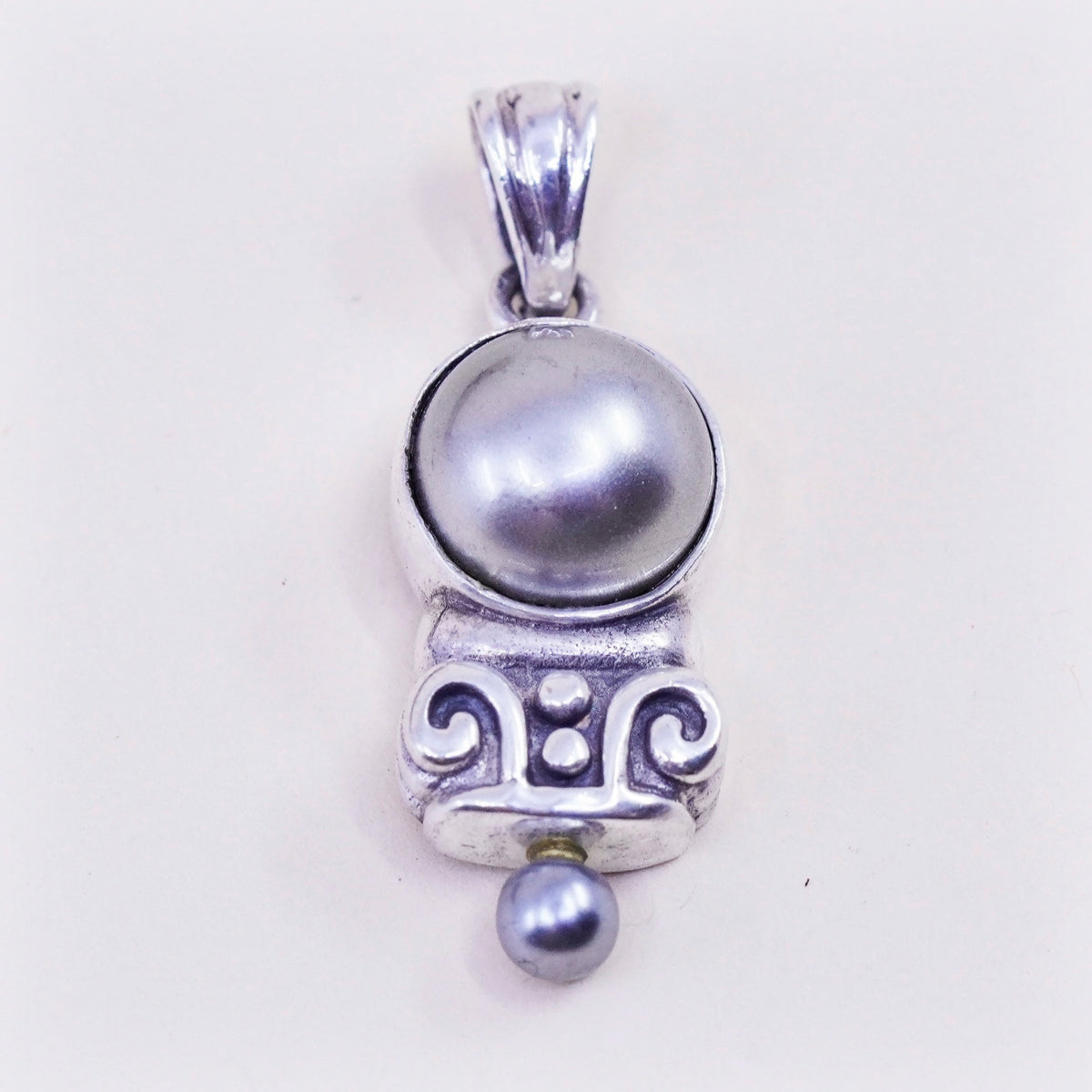 Vintage handmade sterling 925 silver pendant with pearl