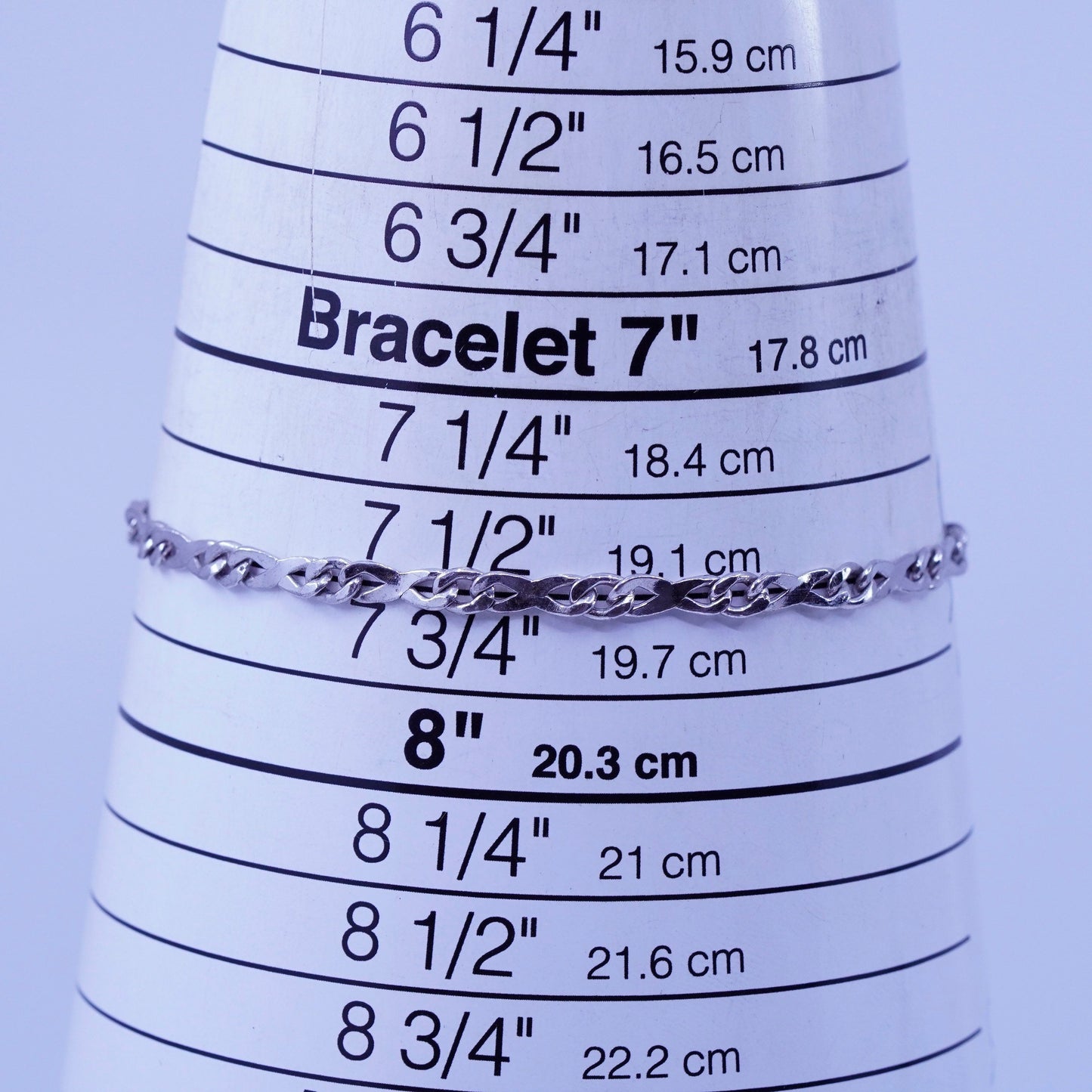 7.5”, 4mm, Vintage Italy Sterling 925 silver handmade bracelet, figaro chain