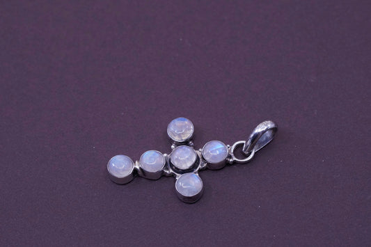 Vintage Sterling Silver Handmade Pendant, 925 cross with moonstone