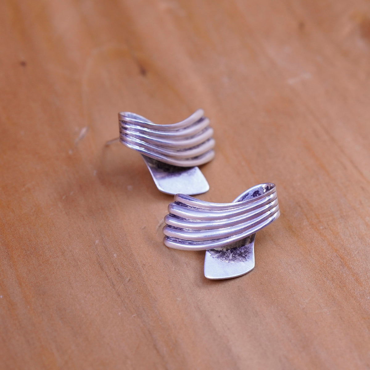 Vintage Sterling silver handmade earrings, modern 925 studs, silver tested