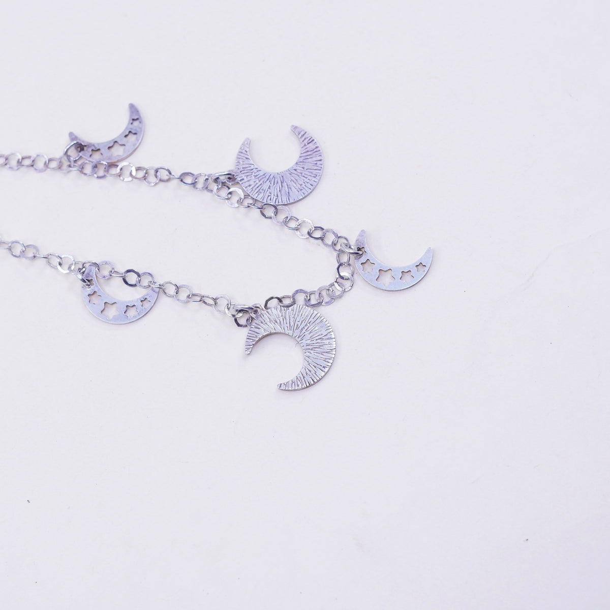 7.25”, Italy sterling silver handmade bracelet, 925 circle chain moon charms