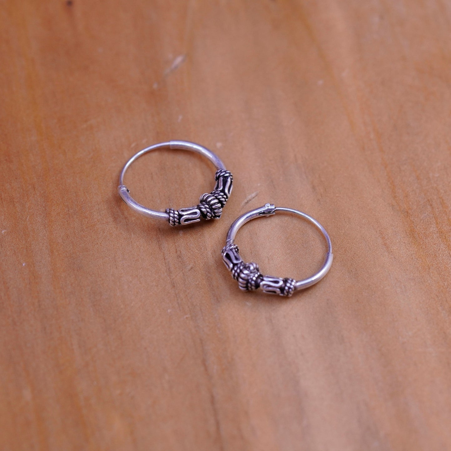 0.5”, vintage Sterling silver handmade earrings, textured 925 hoops