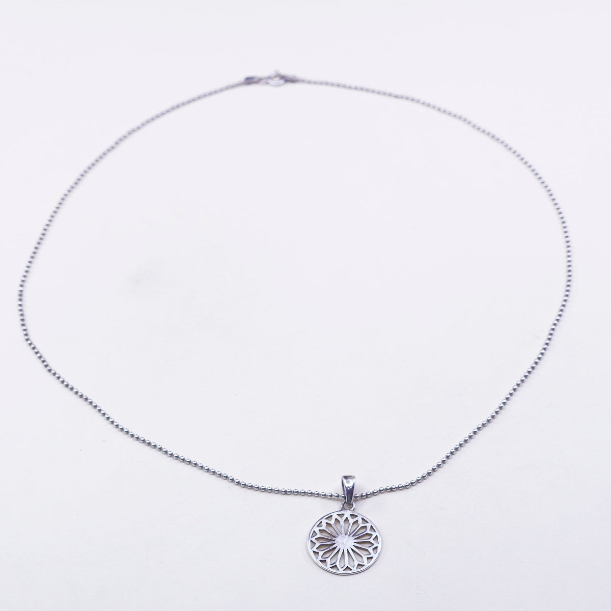 20”, Vintage Sterling 925 silver bead chain necklace filigree snowflake pendant