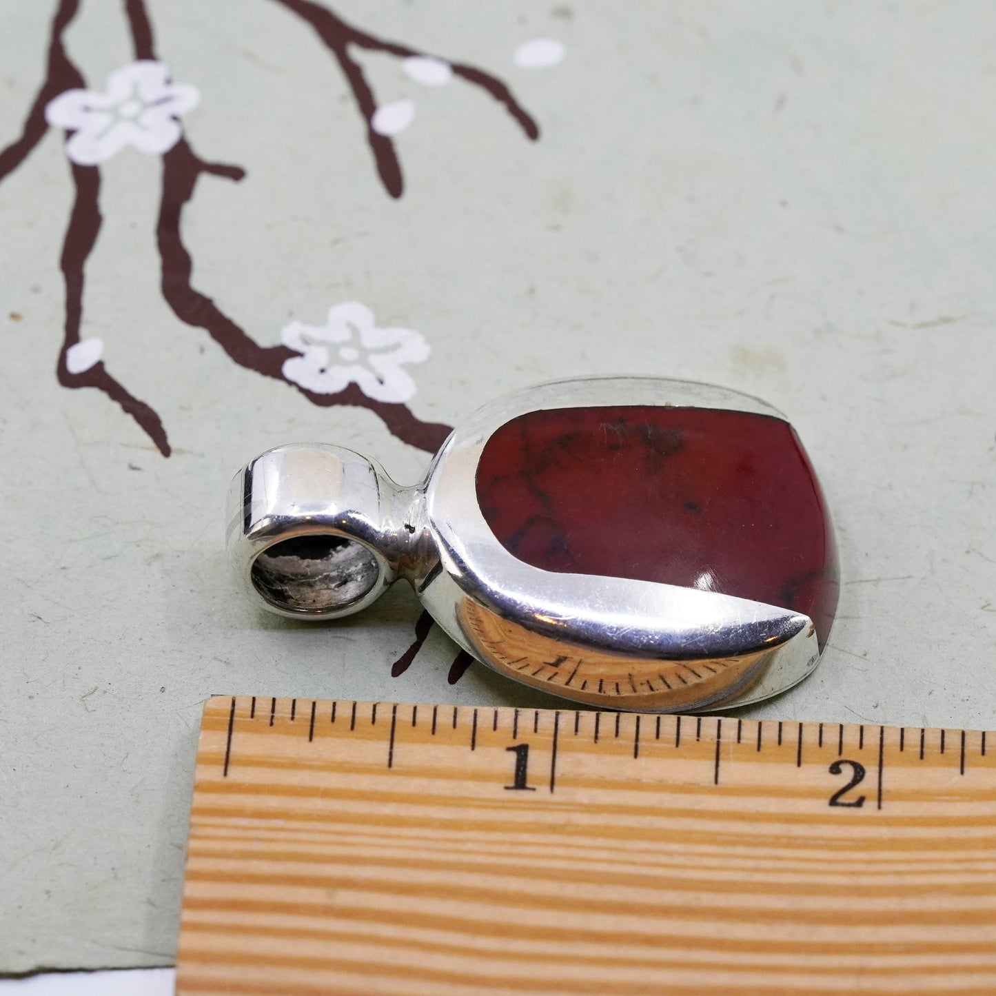 Vintage Mexico sterling 925 silver handmade pendant with red jasper