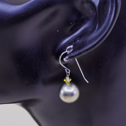 Vintage Sterling 925 silver handmade earrings with gray pearl beads