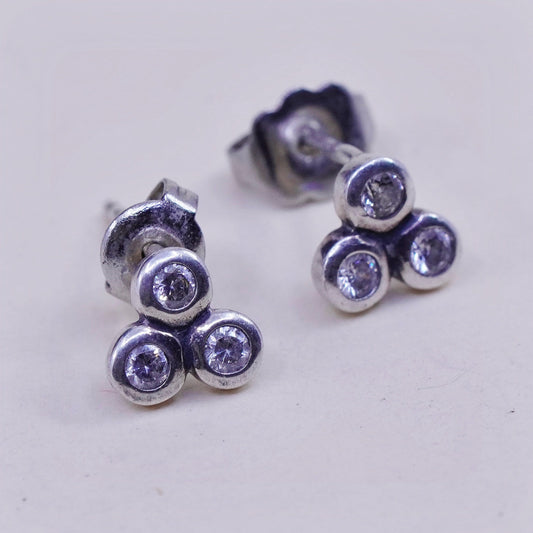 Vintage sterling 925 silver clear CZ studs, fashion minimalist earrings