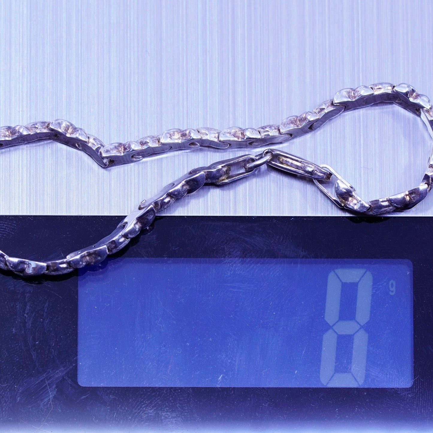 7.5”, vintage Sterling 925 silver handmade bracelet, matte heart chain