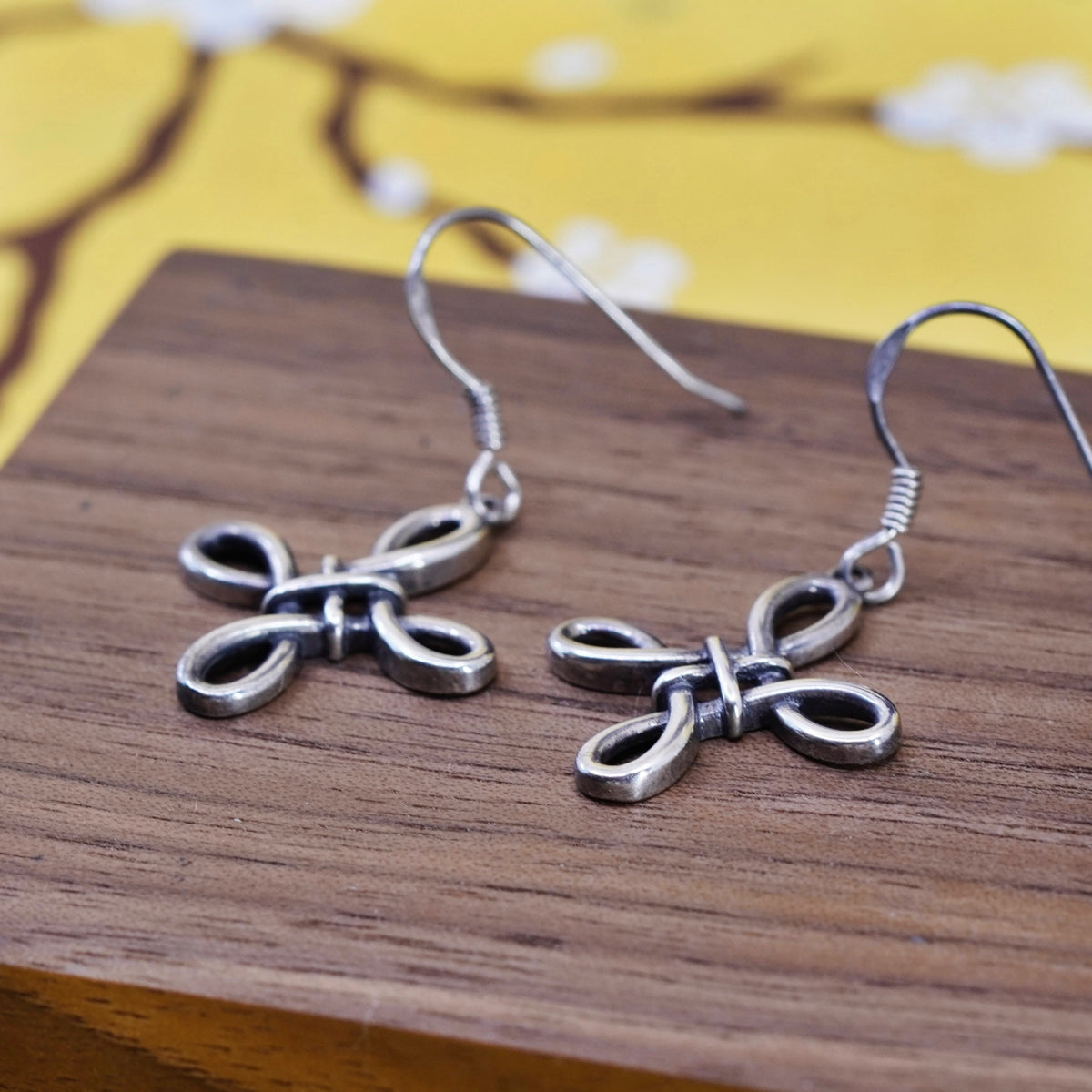 Vintage Sterling silver Irish Celtic knot handmade dangles, 925 cross earrings