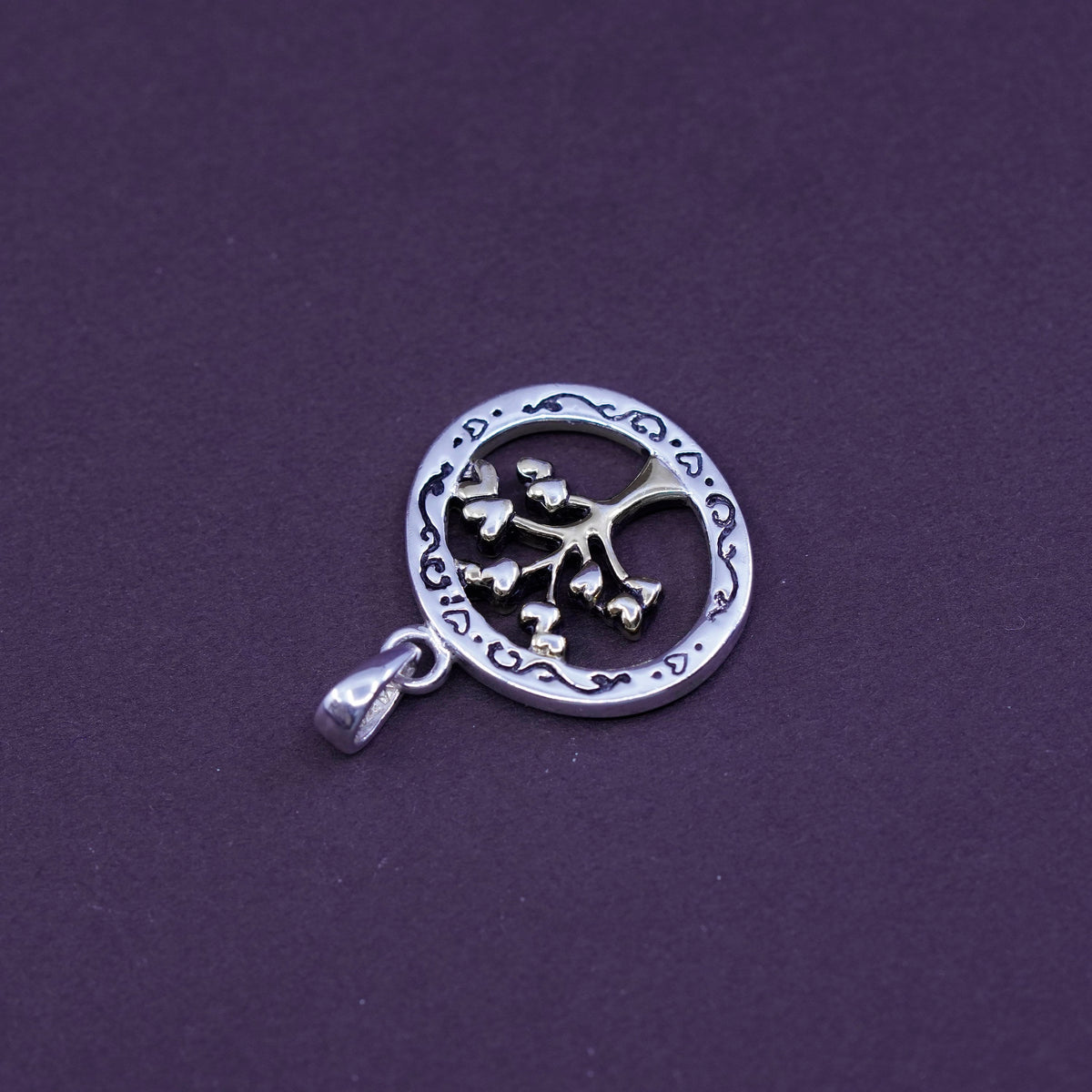 two tone Sterling silver handmade pendant, 925 tree pendant “a family’s love