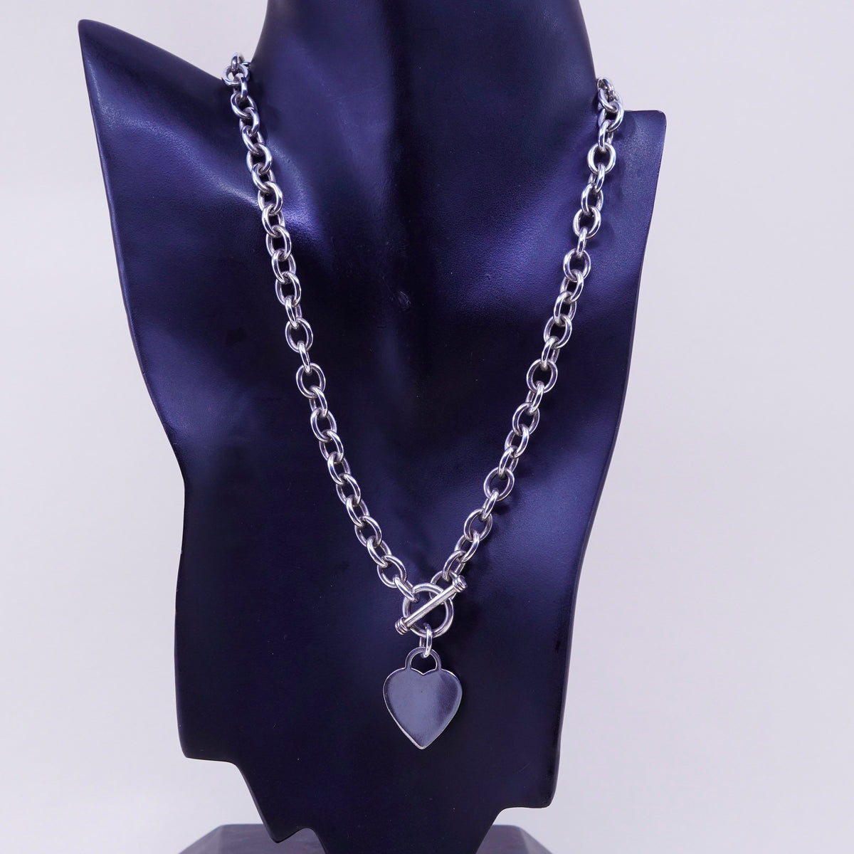 18”, sterling silver charm necklace, 925 handmade bold circle chain heart charm