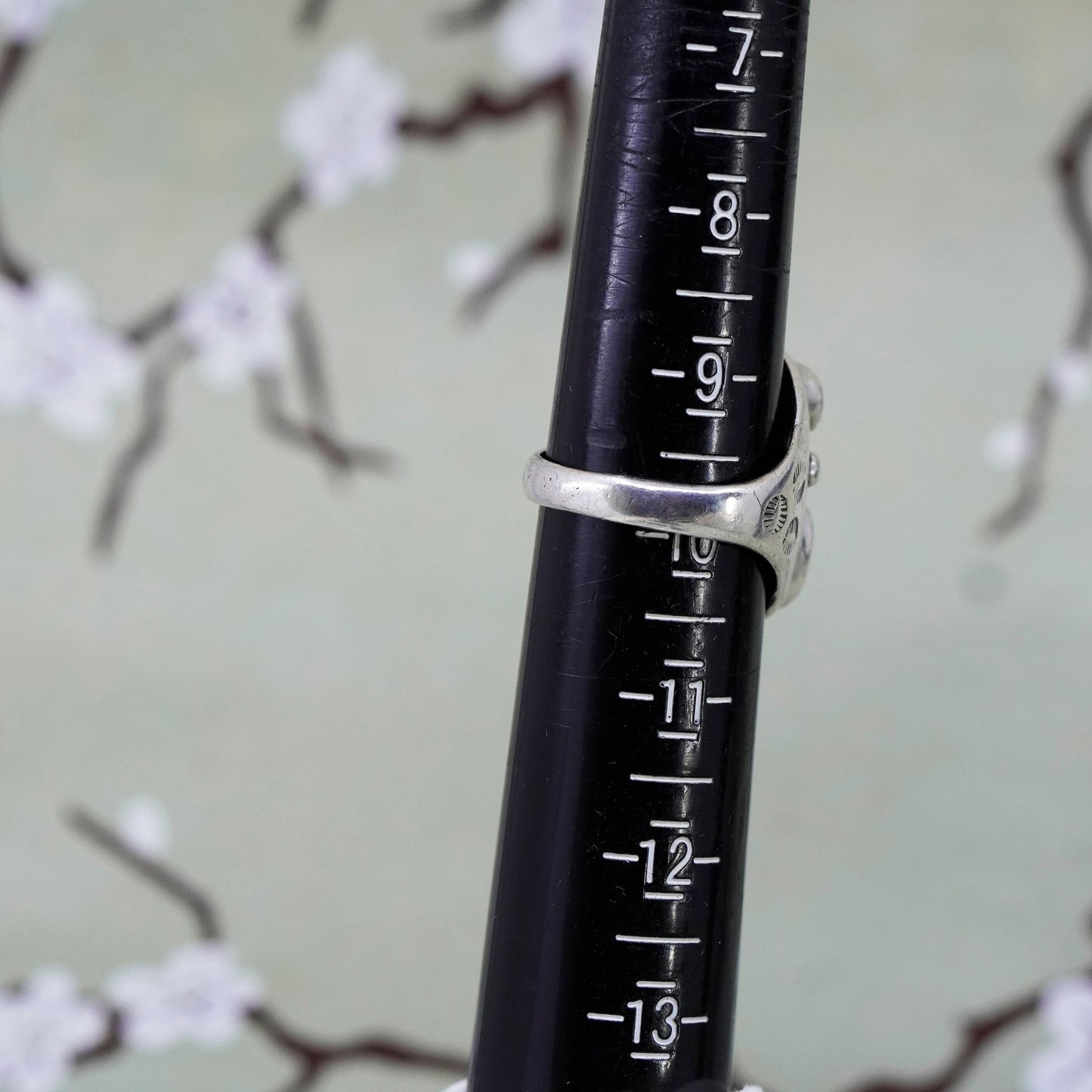 Size 9.75, sterling silver ring, Native American 925 band ring turquoise, coral