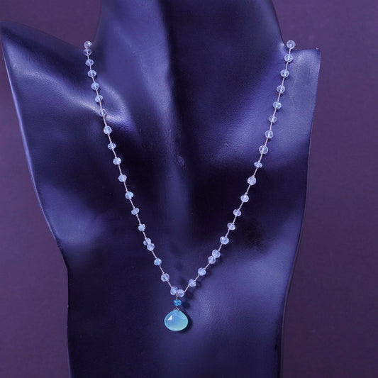 17”, Sterling 925 silver handmade necklace, Prehnite grape beads linen chain