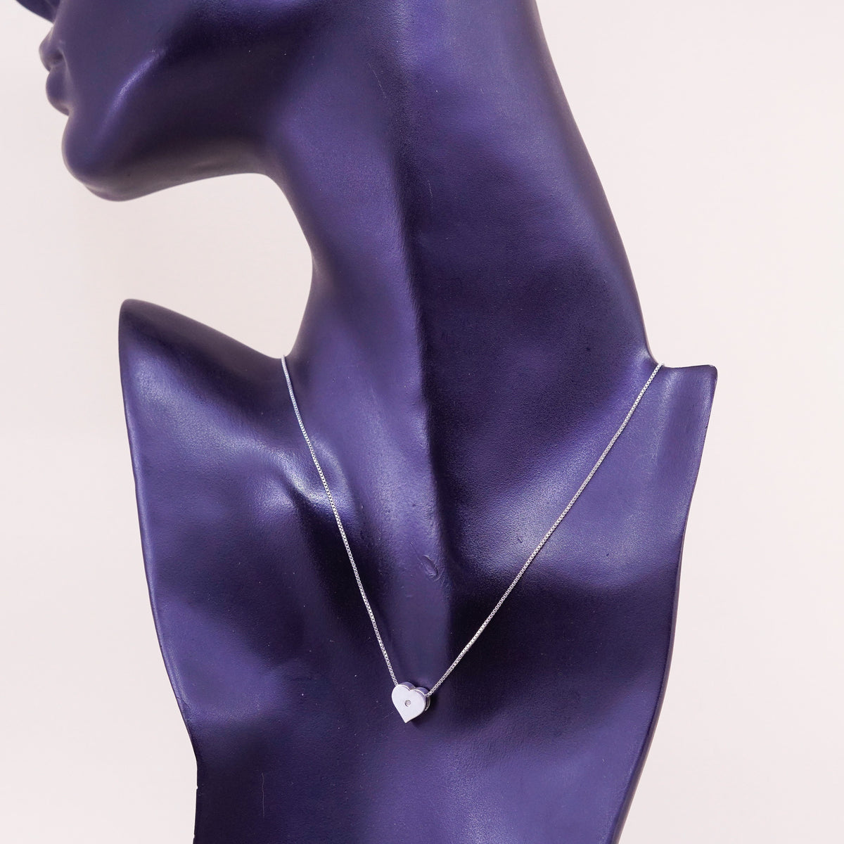 16”, sterling silver handmade necklace, 925 flatten circle chain heart Pendant