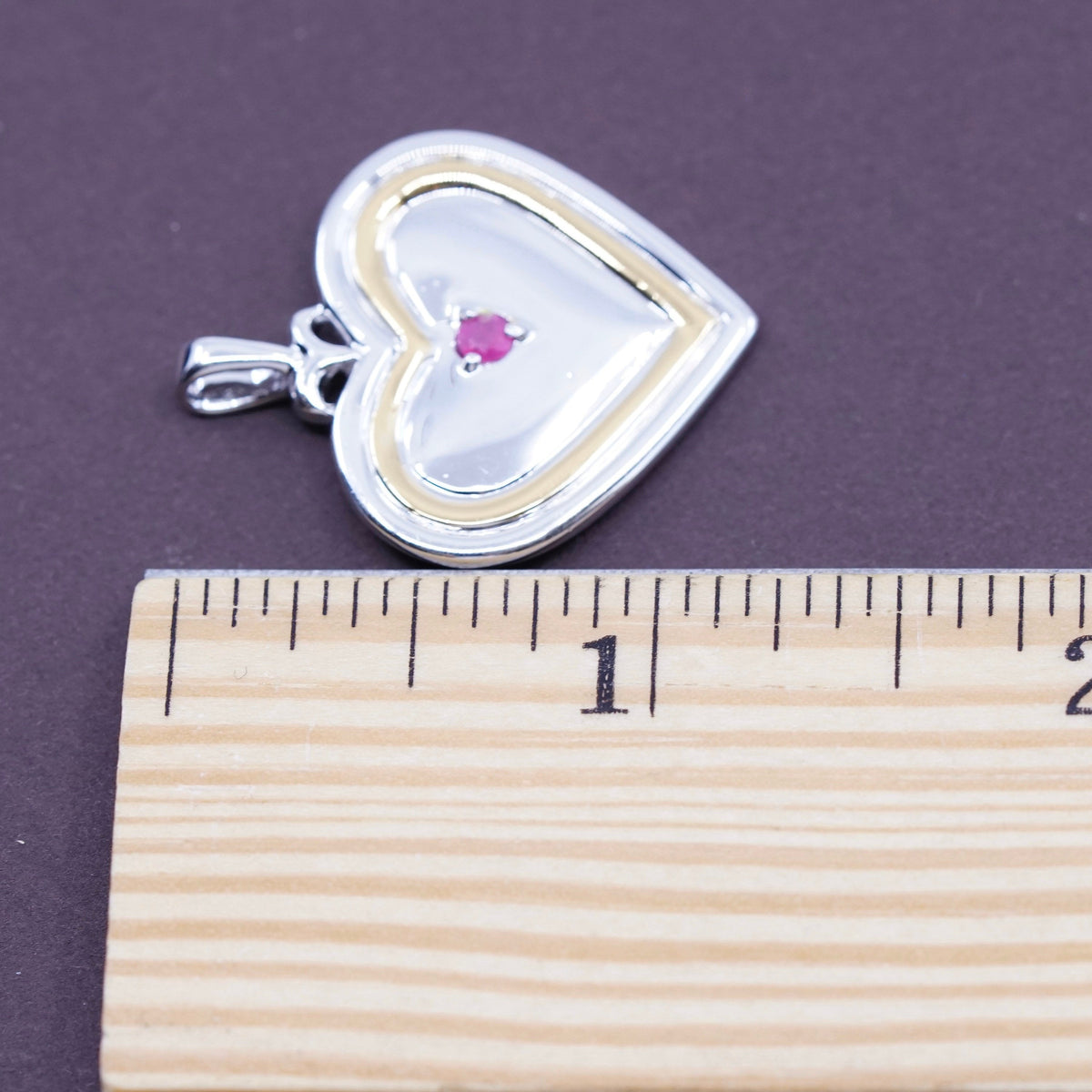 BGE 18K Gold & 925 sterling Silver Heart Pendant w/ ruby granddaughter my joy