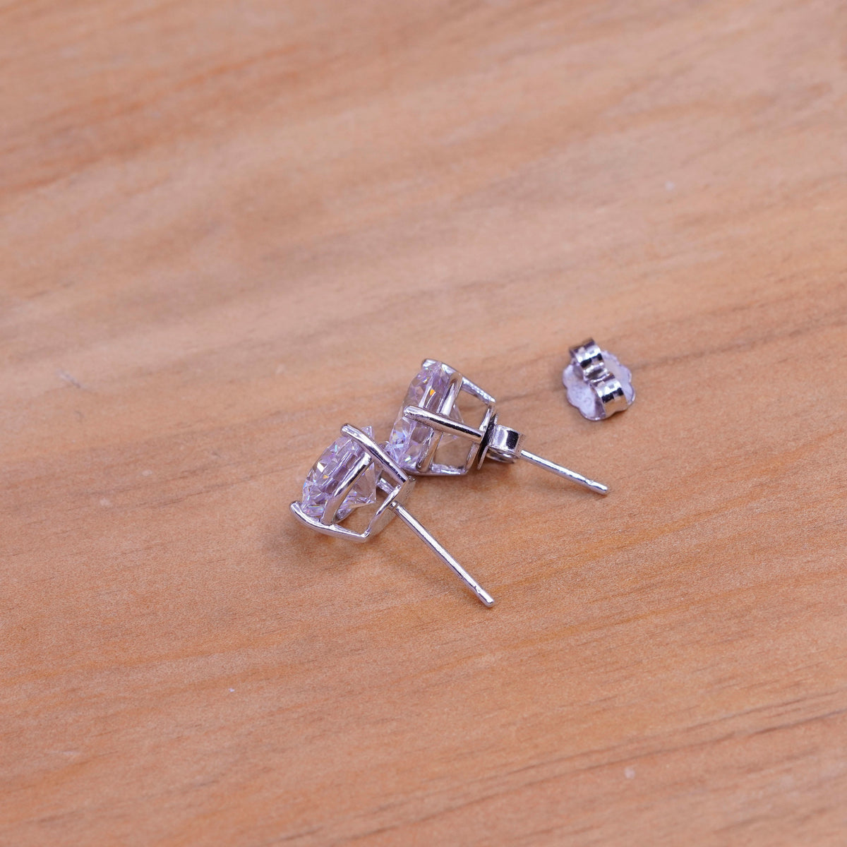 10mm, vintage Sterling silver clear round crystal studs, cz earrings