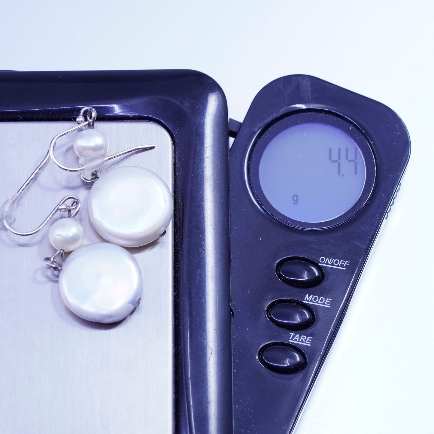 Vintage Sterling 925 silver handmade earrings with coin pearl