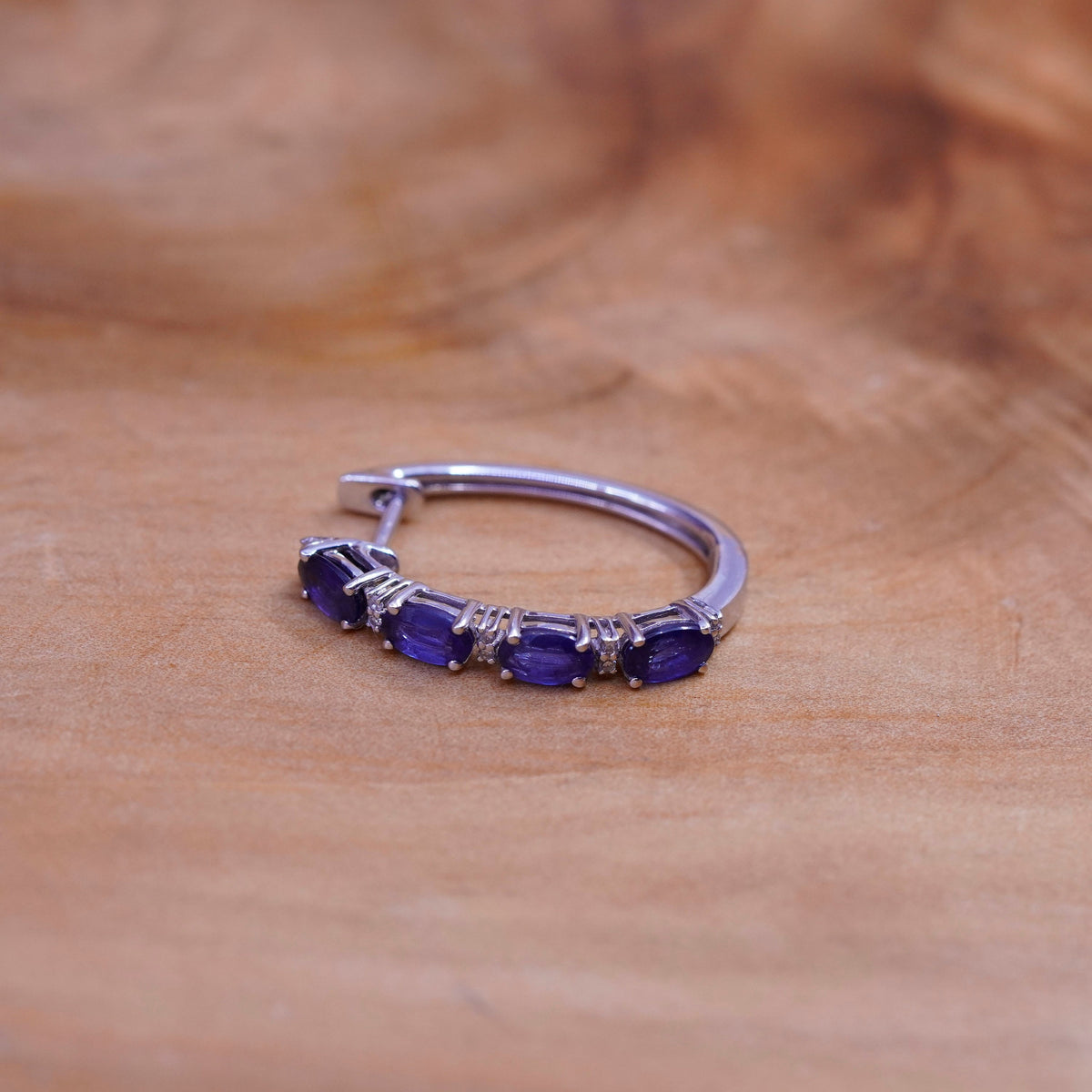 1”, vintage Sterling silver hoop earrings, 925 hoops with amethyst