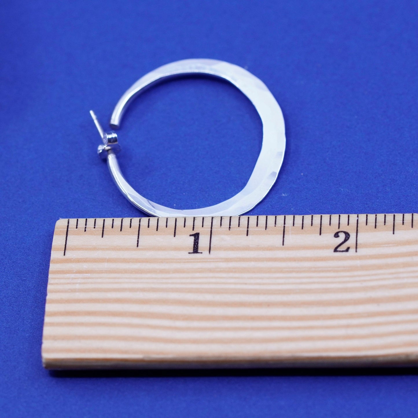 1.25”, Vintage Sterling Silver handmade Earrings. 925 hammered circle Huggie