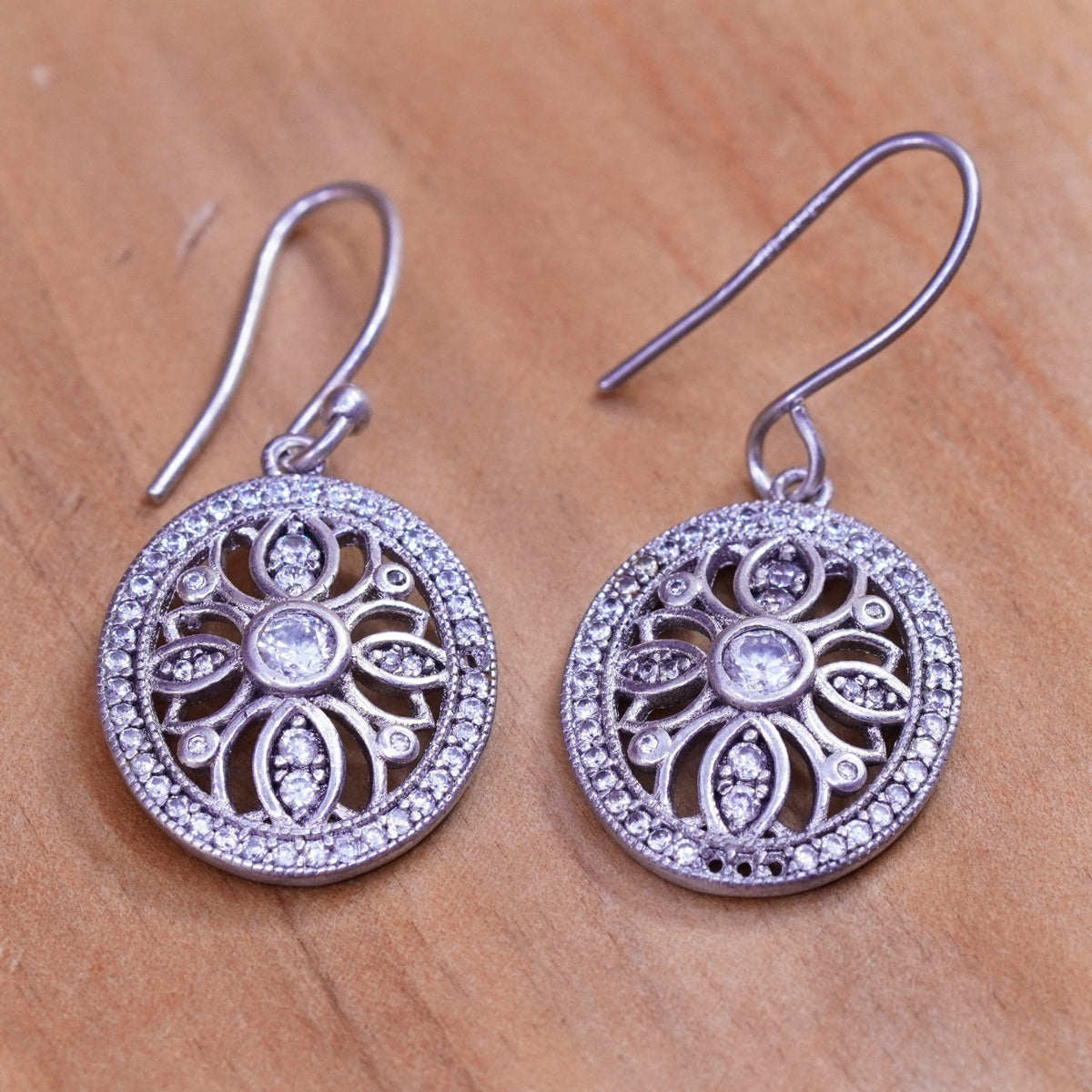 Vintage IBB Sterling silver earrings, 925 drops with cluster Cz Around