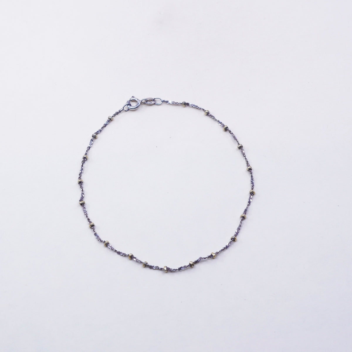 8.75”, Vintage 14K gold beads with twisted sterling 925 silver S chain bracelet