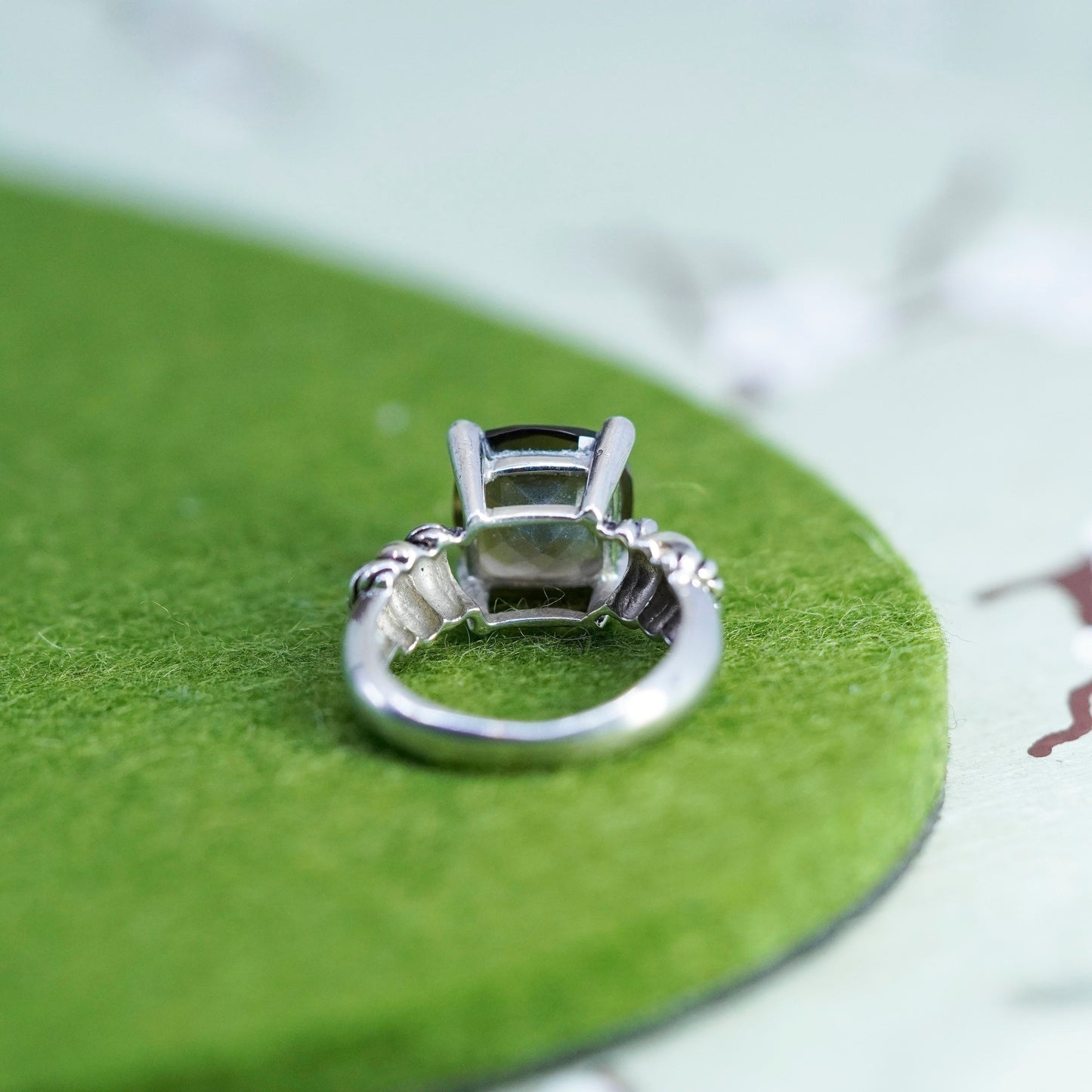Size 6, Vintage sterling 925 silver handmade ring with square smoky topaz