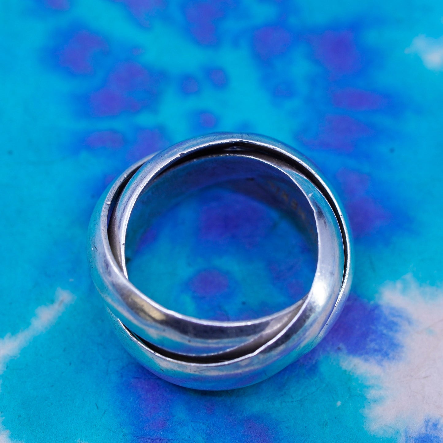 Size 5, vintage Mexico Sterling silver handmade ring, 925 entwined band