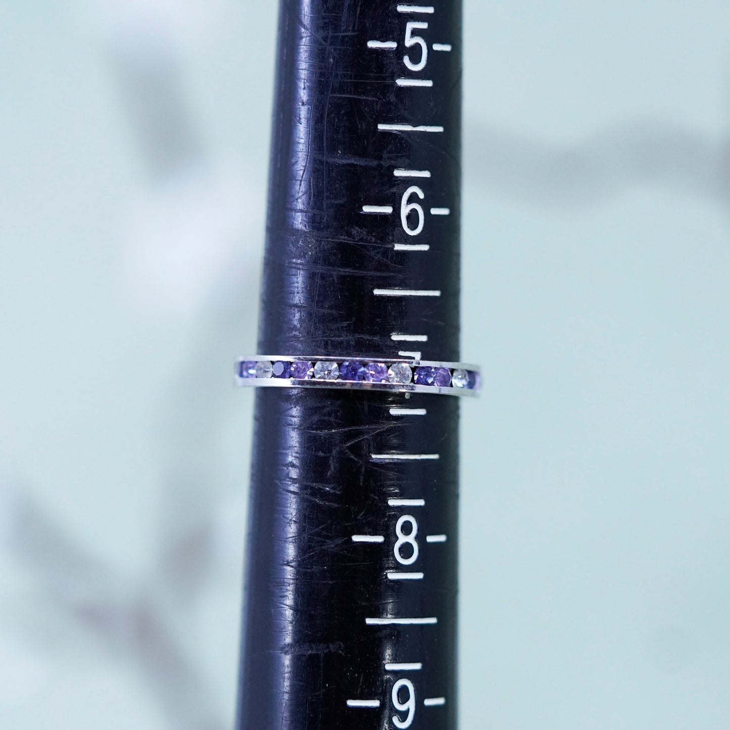 Size 7, Sterling 925 silver stackable ring, stackable band with blue clear CZ
