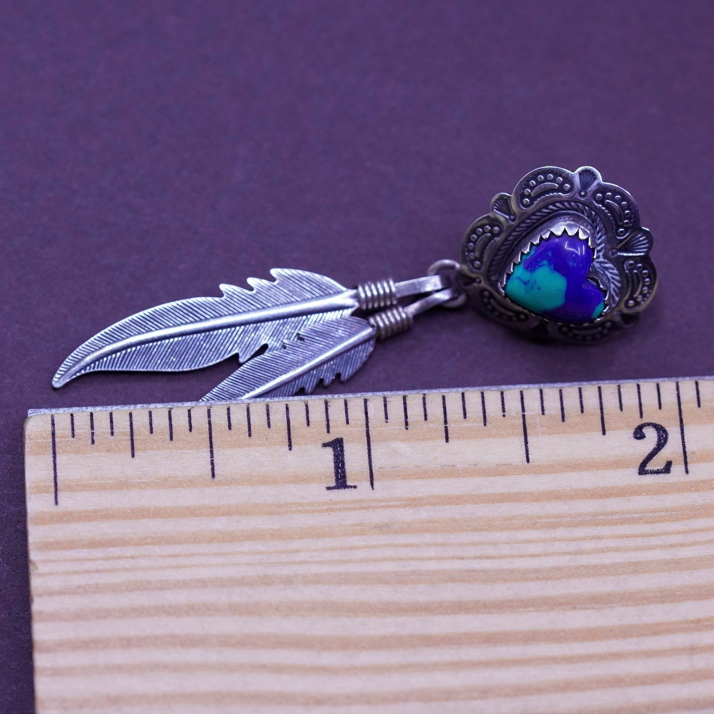 vtg Quoc Turquoise Q.T. Sterling Silver Handmade Earrings, 925 heart azurite