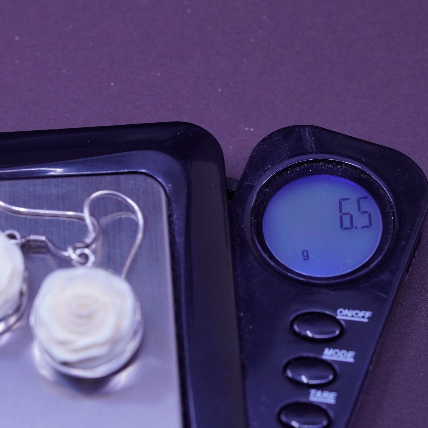 Vintage Sterling 925 silver handmade earrings, carved rose flower drops