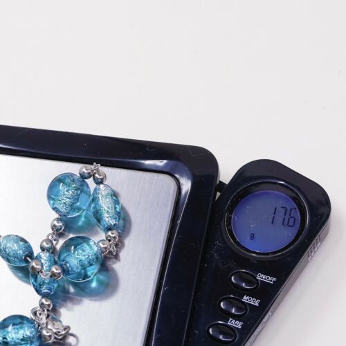 7.25”, Vtg Handmade Bracelet W/ Blue Foiled Glass N Sterling 925 Silver Clasp