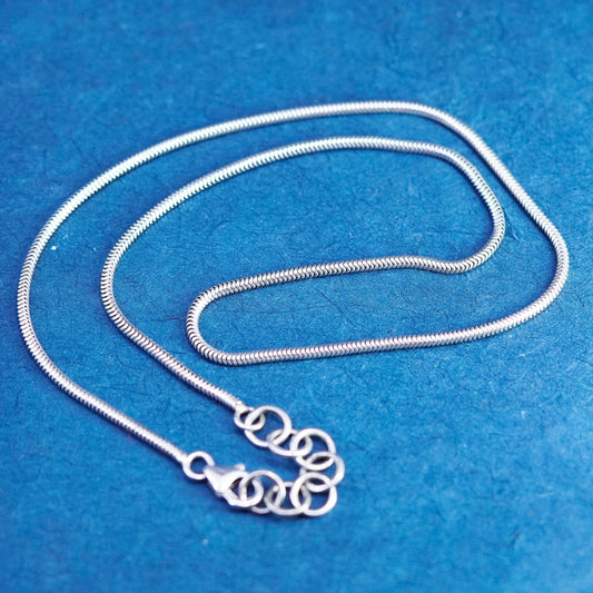 16+1”, 1.6mm, vintage Sterling silver handmade necklace, 925 snake chain