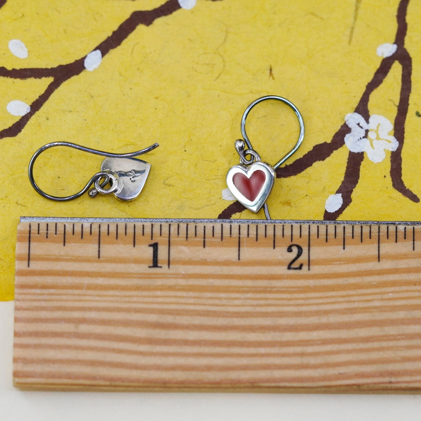 Vintage Sterling 925 silver handmade earrings with red enamel heart