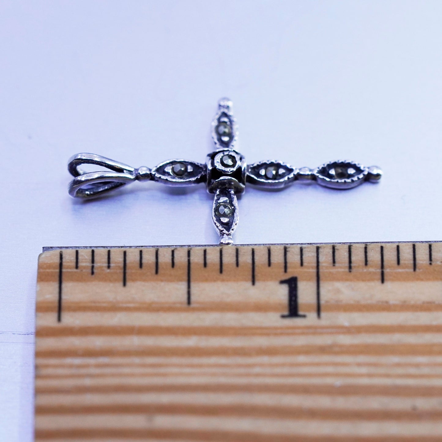 antique sterling 925 silver cross pendant with Marcasite
