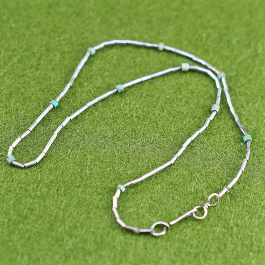 14”, Native American Navajo Sterling necklace 925 liquid silver chain turquoise