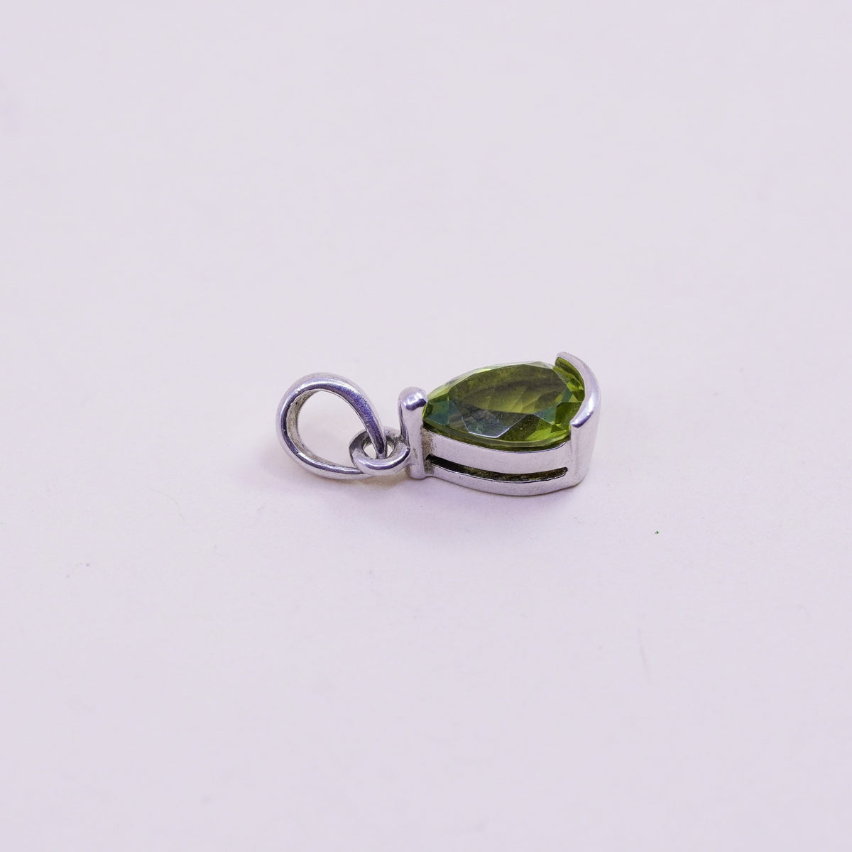 Vintage handmade Sterling 925 silver angel pendant with teardrop peridot
