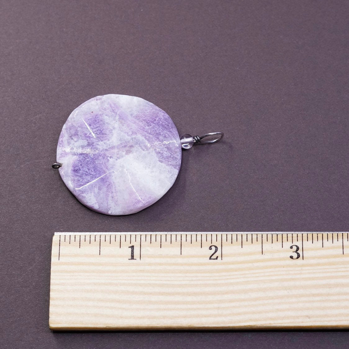 vtg Sterling silver handmade pendant, 925 w/ round amethyst pendant