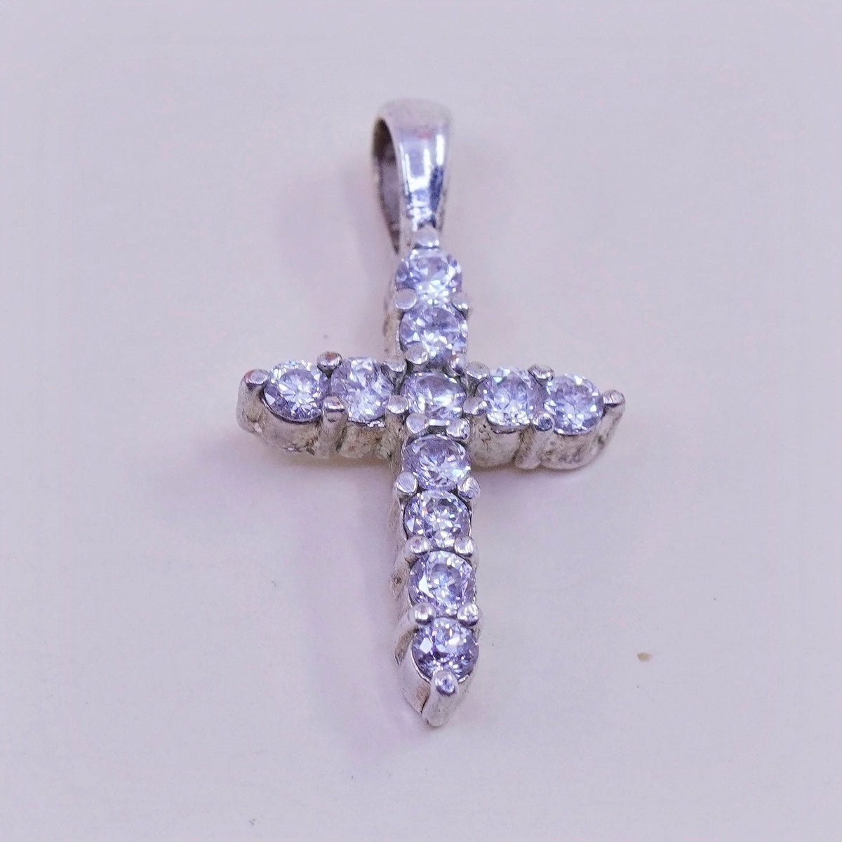 Vintage sterling silver pendant, 925 cross handmade pendant with Cz
