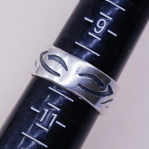 Size 10, Vtg Sterling Silver Handmade Texture Embossed Ring, Mexico 925 Band
