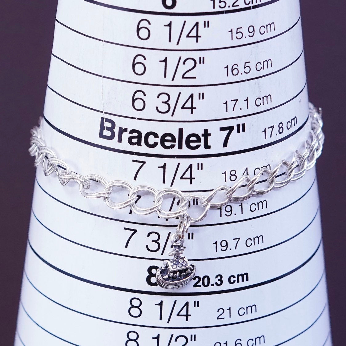 7.5", 5mm Sterling silver double curb bracelet, 925 bracelet w Noah’s ark charm