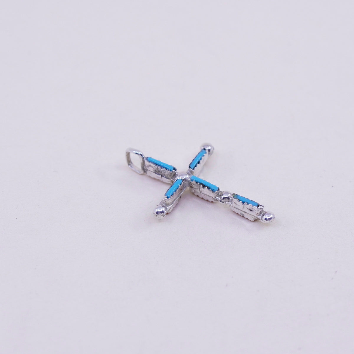 Native American Southwestern sterling silver pendant, 925 cross turquoise coral
