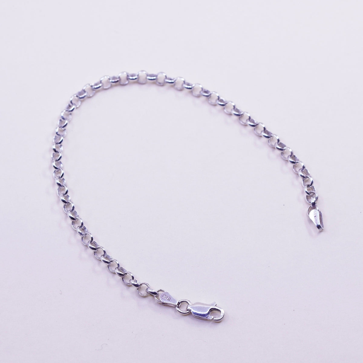 7”, 3mm, Vintage sterling silver circle link chain, stamped 925 Italy