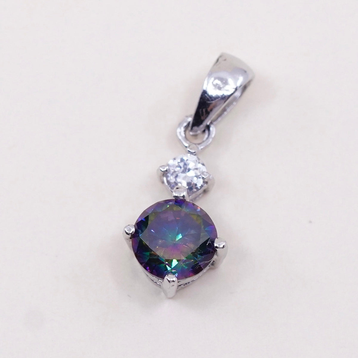 Vintage Sterling silver pendant, 925 silver with rainbow topaz and Cz
