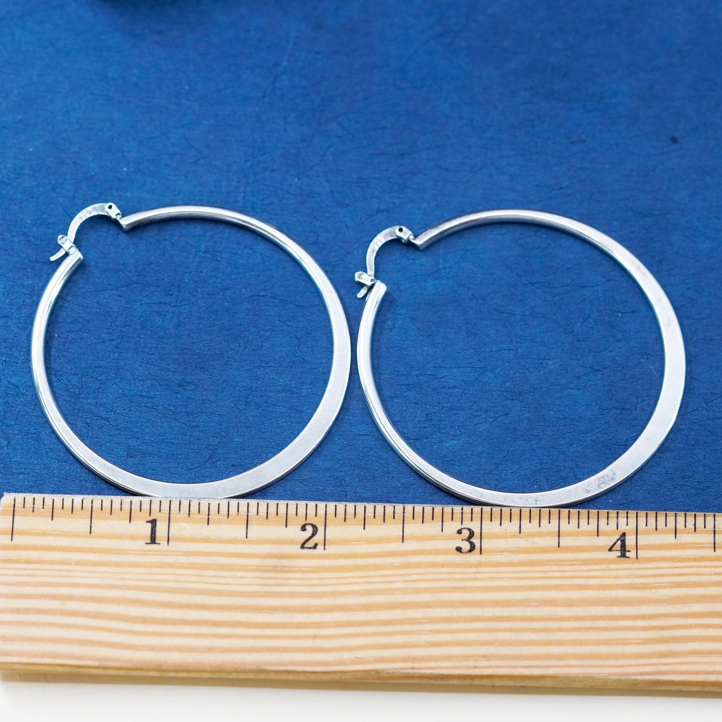 2”, vintage Sterling silver handmade earrings, flatten modern 925 hoops, huggie
